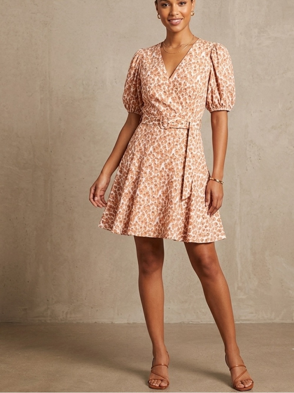 Nine West Fit and Flare Women's Peach Floral Wrap Dress Size S Small